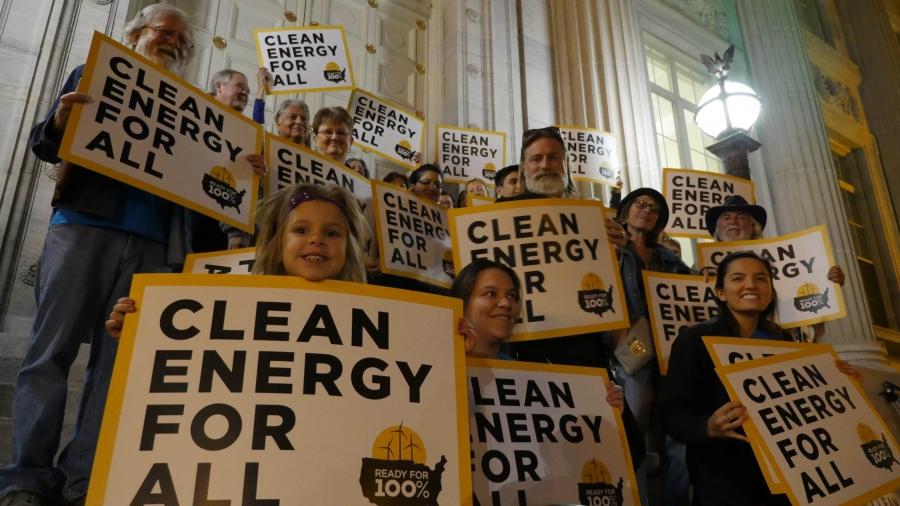 A rally at Pueblo City Hall prior to a city council vote in favor of joining the Sierra Club’s campaign asking cities to pledge to run on 100 percent clean energy. 