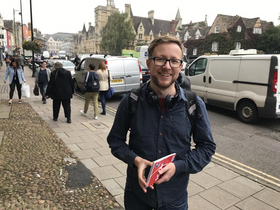 A very giddy Leo Hornak on the way to see a first edition of Shakespeare's Sonnets in Oxford.
