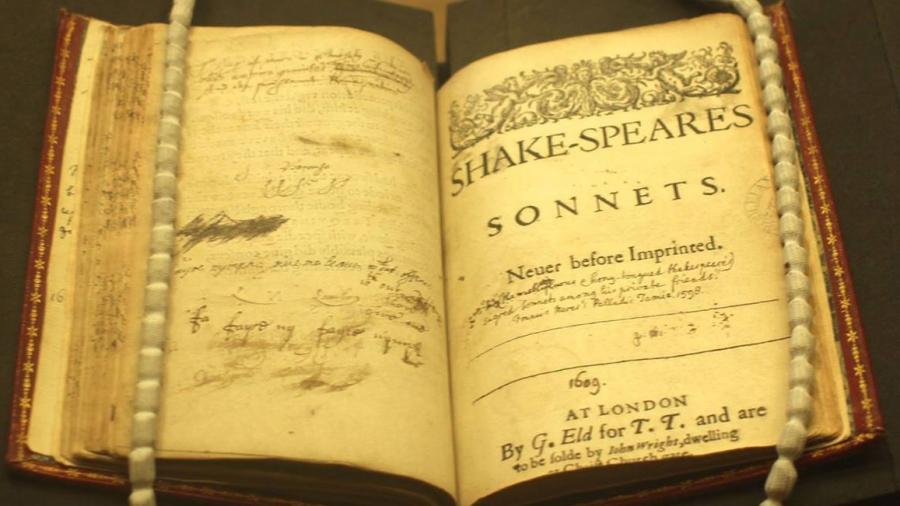A copy of the first edition of Shakespeare's Sonnets published in 1609.