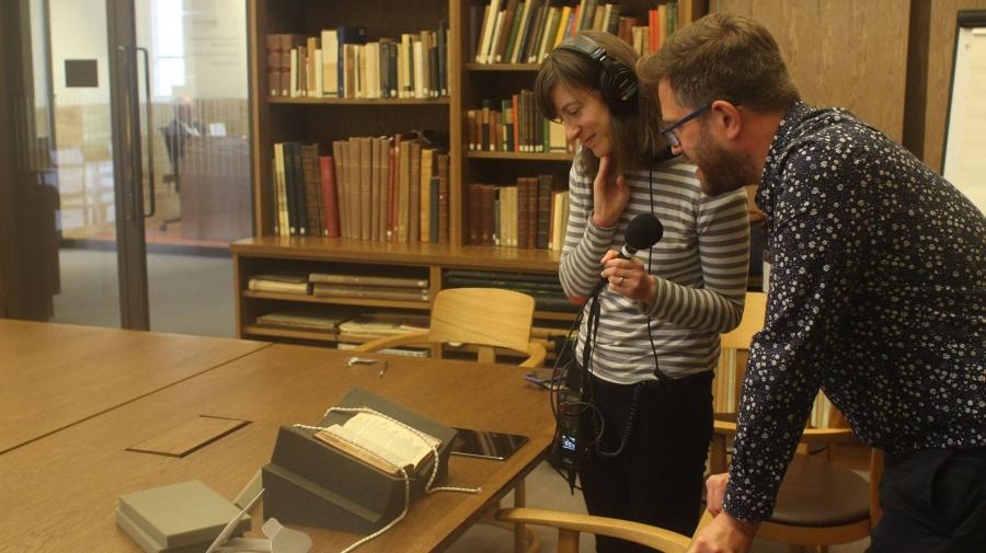 Nina Porzucki and Andy Kesson look at a 1609 first edition of Shakespeare's Sonnets