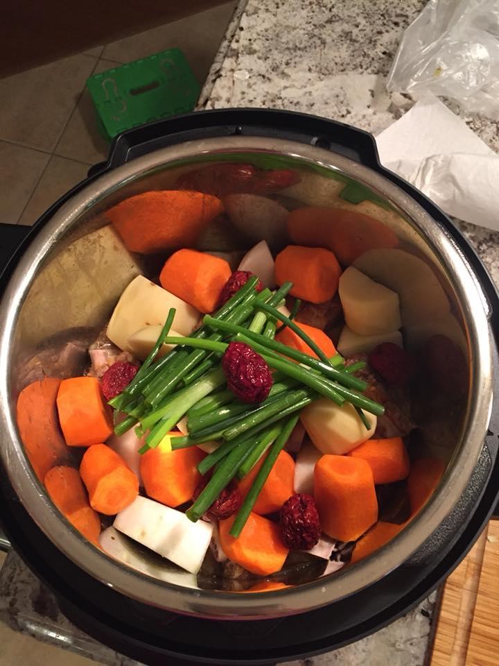 Top of pot filled with vegetables