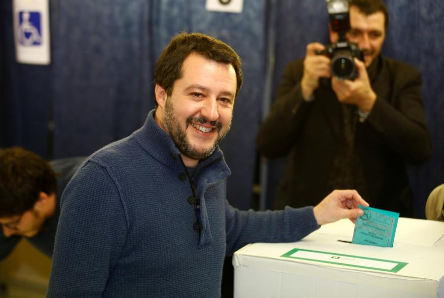 Northern League party leader Matteo Salvini casts his vote at a polling station