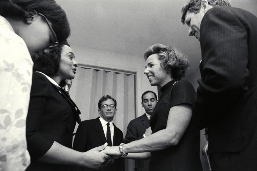 Coretta Scott King greeting Ethel Kennedy and Senator Robert Kennedy.