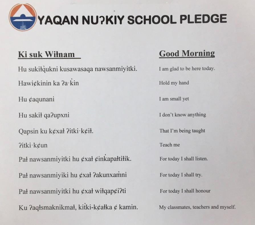 A notice at Yaqan Nu?kiy , the Ktunaxa reservation school in Creston, British Columbia