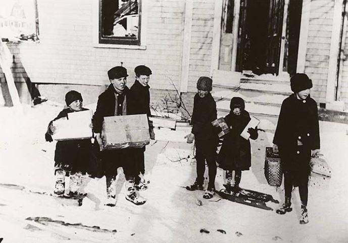 Children getting food from a relief station, Halifax, December 1917