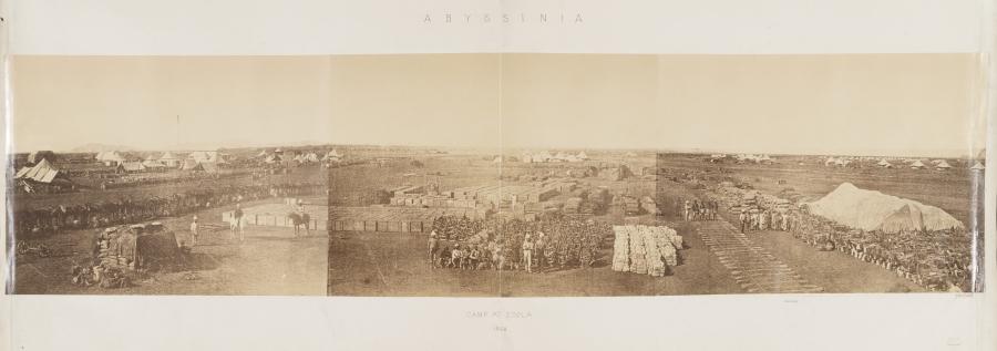 a panoramic photograph of an Ethiopean village in 1868