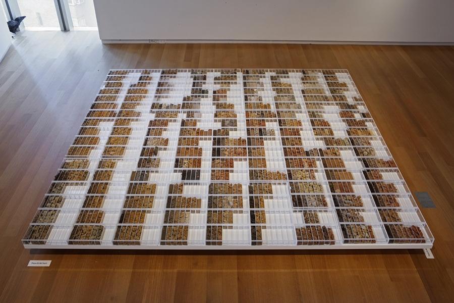 “Correlation Drawing / Drawing Correlations: A Five Borough Reconnaissance Soil Survey,” 2012, by Margaret Boozer. Dirt collected from the five boroughs of New York.