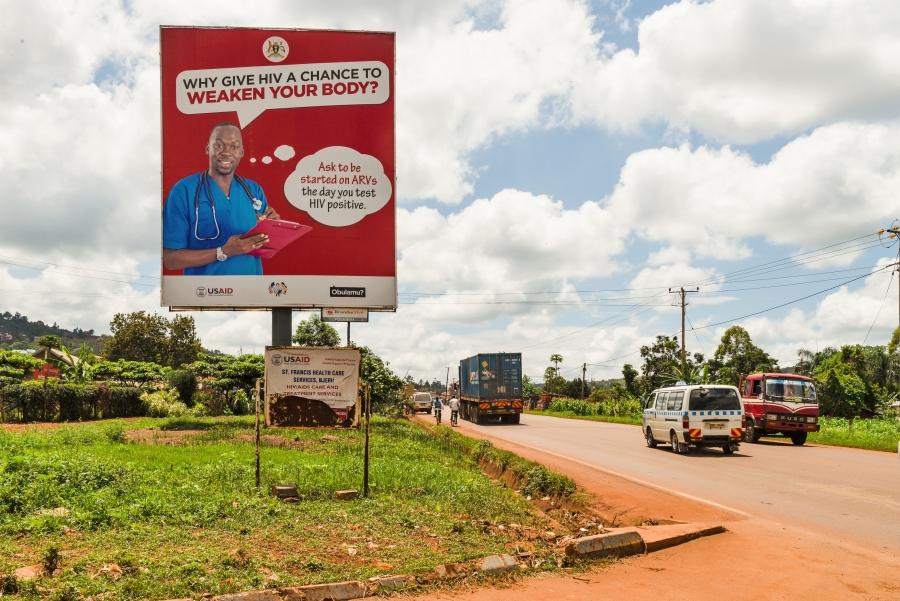 A billboard sponsored by USAID encourages Ugandans to get tested for HIV in Jinja, Uganda.