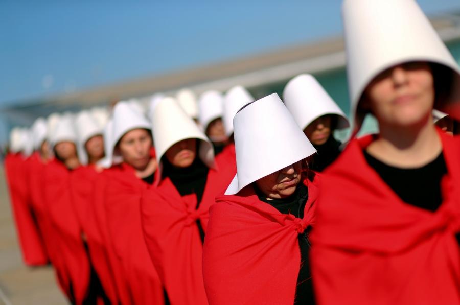 Activists dressed in 'The Handmaid's Tale' costumes take part in a demonstration in Buenos Aires, Argentina.