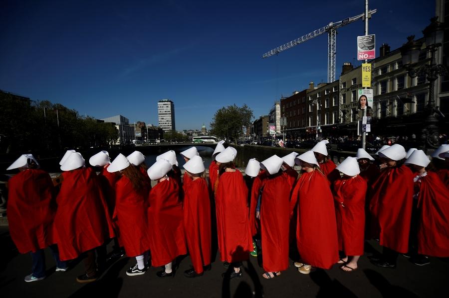 Abortion-rights activists are seen ahead of a referendum on abortion law, in Dublin, Ireland, May 2018.