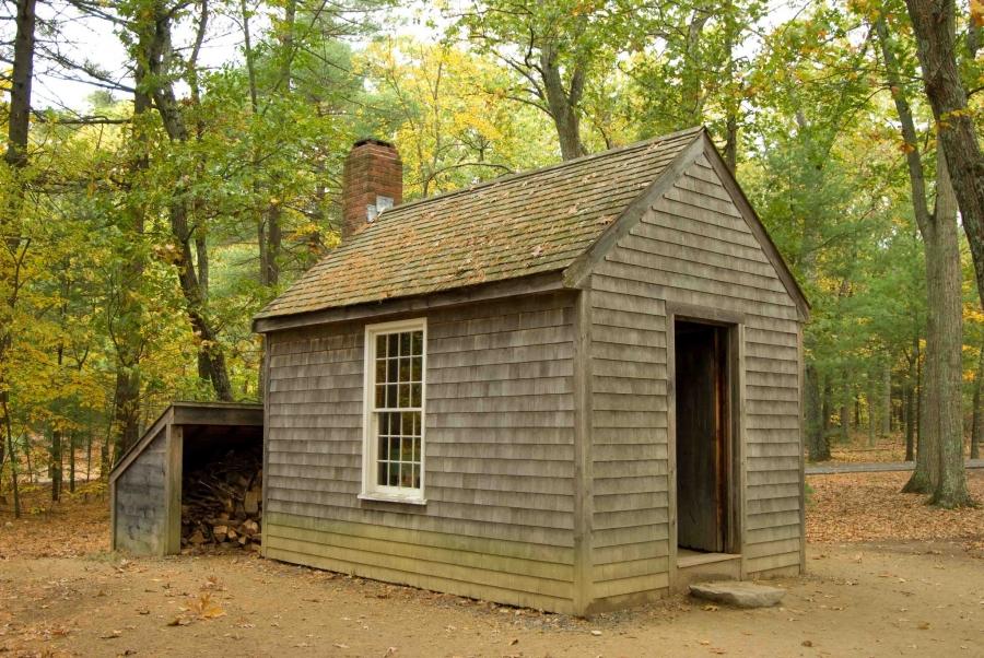 A reconstruction of Thoreau’s cabin.