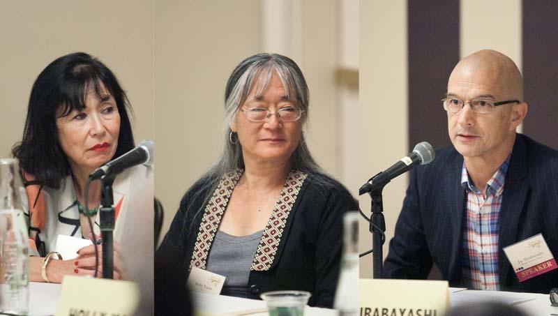 Karen Korematsu (left), Holly Yasui (middle), and Jay Hirabayashi on a panel in 2013 at the Japanese American National Museum's national conference. 