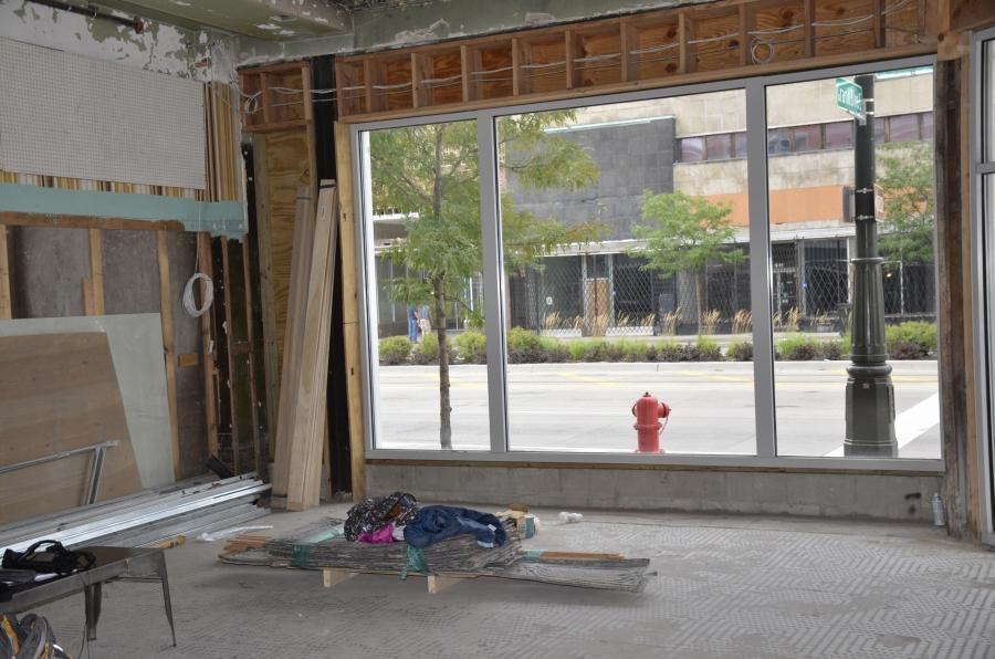 The view from inside Baobab Fare. The group Motor City Match is investing in several companies in the neighbourhood to try and build density. These few blocks called “New Center” were once the corporate home to General Motors, an area of immense wealth. 