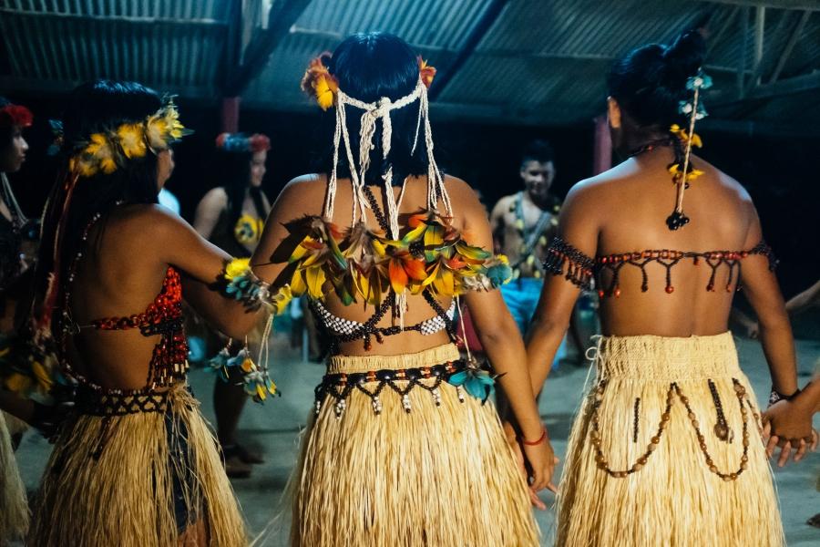 Members of the Munduruku village sing a song blessing the Brazil nut harvest.