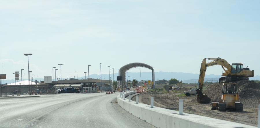 Cars are seen driving through the Presidio–Ojinaga International Bridge