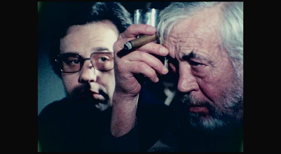 Peter Bogdanovich and John Huston in Orson Welles' "The Other Side Of The Wind."
