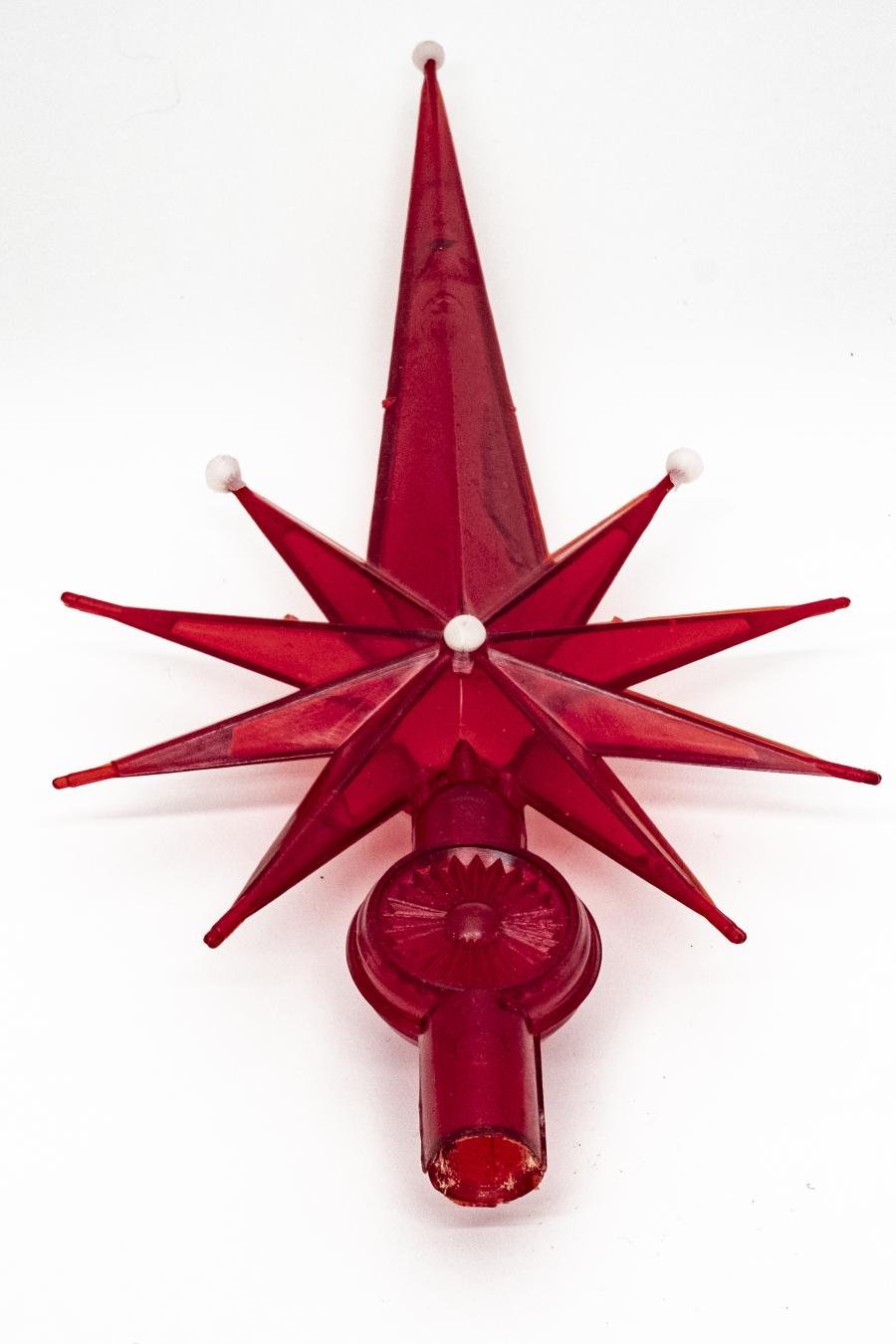 A bright red star ornament