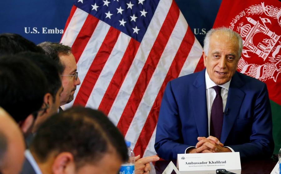 U.S. special envoy for peace in Afghanistan, Zalmay Khalilzad, talks with local reporters at the U.S. embassy in Kabul, Afghanistan November 18, 2018.
