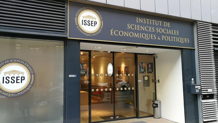 Outside the doors of Marion Maréchal's newly established school, the Institute for Social, Economic and Political Sciences (ISSEP).