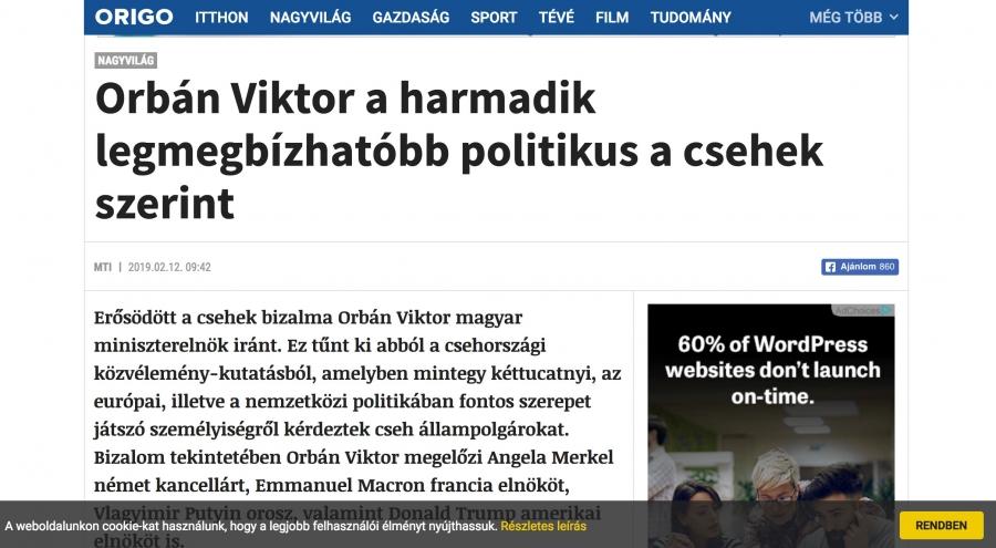 A news website is written in Hungarian