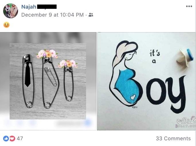 A Facebook post announcing a new baby.