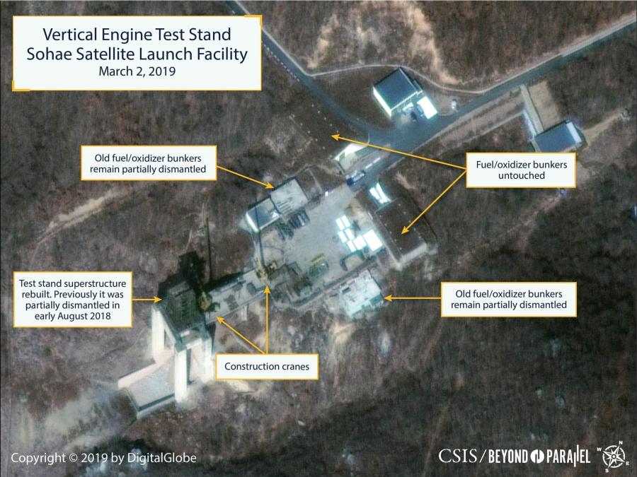 A satellite image of the site where the Sohae Satellite Launching Station buildings are located.