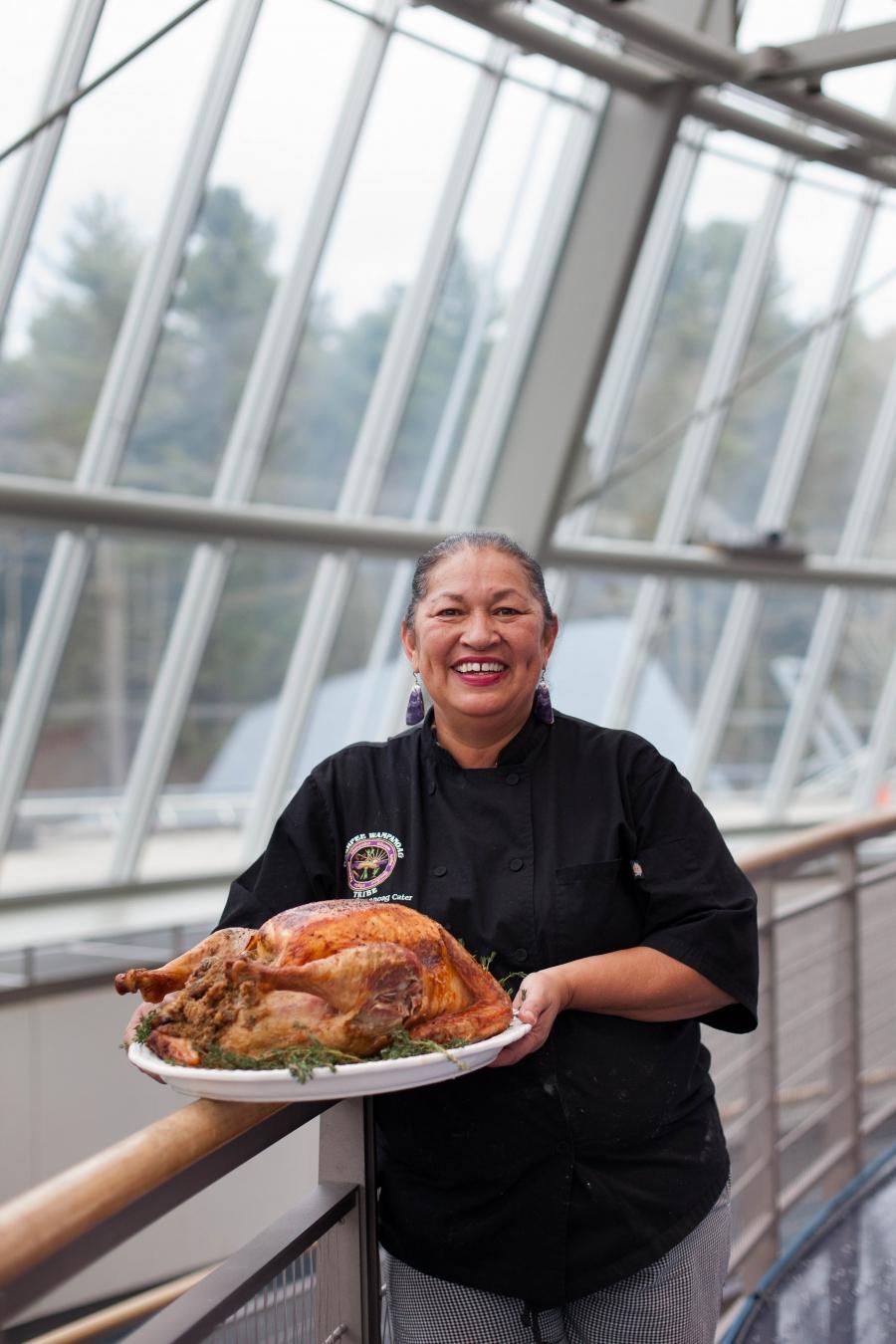 Chef Sherry Pocknett of the Mashpee Wampanoag Nation prepared the FEAST for the second year in a row. “I enjoy welcoming you guys into my life, into the way I grew up, how we eat,” she said to crowd before dinner was served.