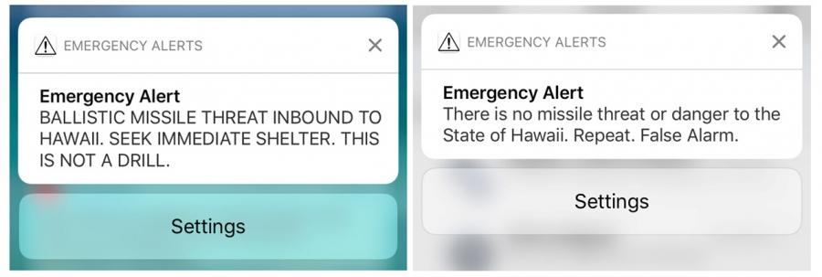 Screen shots of a warning message and a false alarm