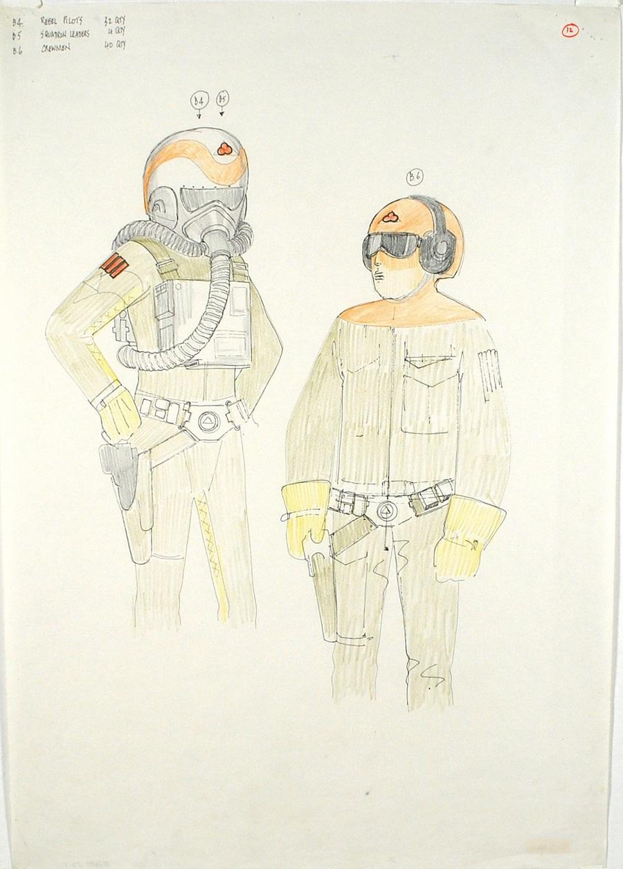 Costume sketches by John Mollo for rebel pilots. 