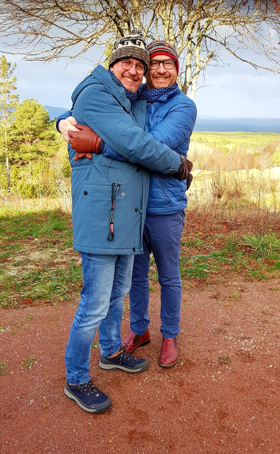 Keith Begg and his husband Cristian Pettersson are pictured in Dalarna County, north of Stockholm. 