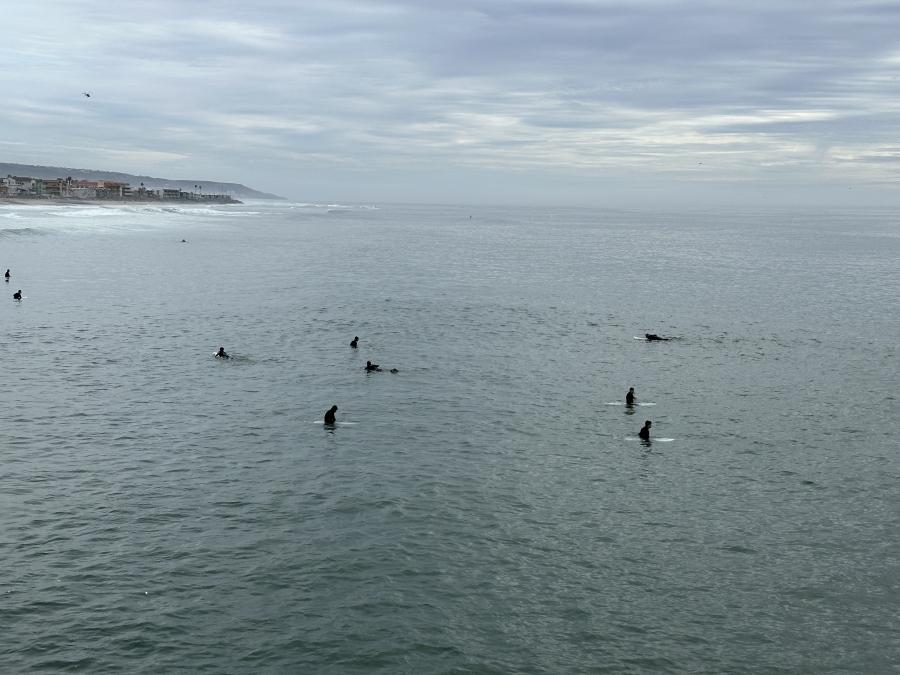 Surfers in the water at Imperial Beach, California