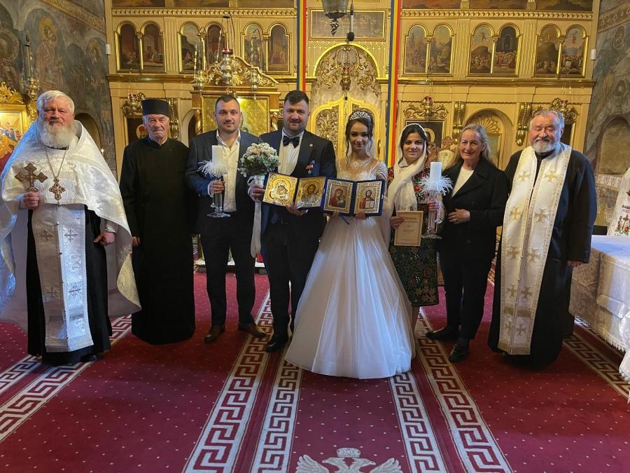 bridal party wearing orthodox clothing