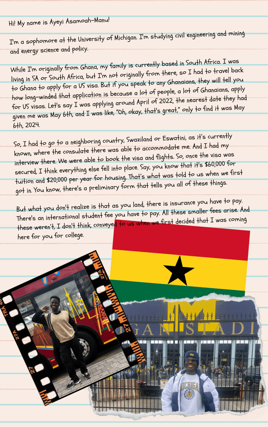 Journal entry with a polaroid and Ghana flag