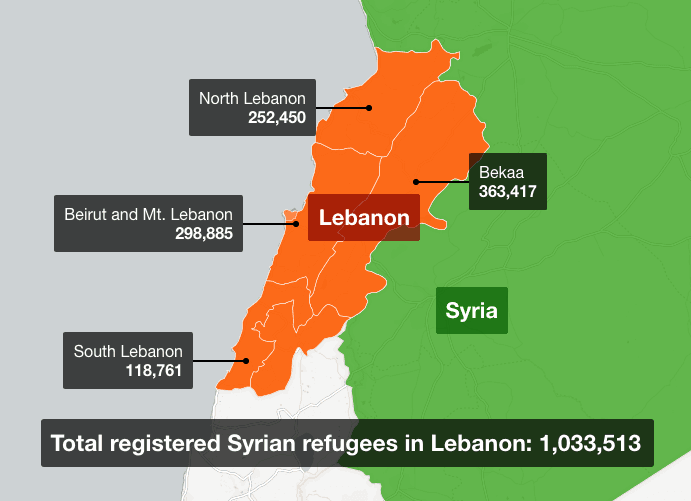 Syrian refugees in Lebanon map