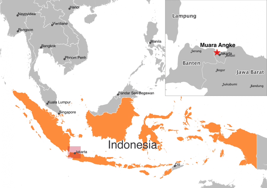 map Muara Angke Indonesia plastic in ocean