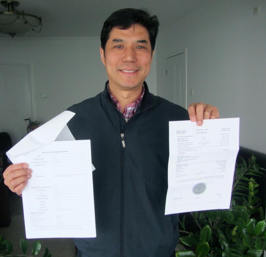 Trace Irrigation inventor Zhu Jun holds one of his applications for a patent on the technology. Zhu has so far been granted patents in China, New Zealand and Japan, and has applications pending in the United States and elsewhere.