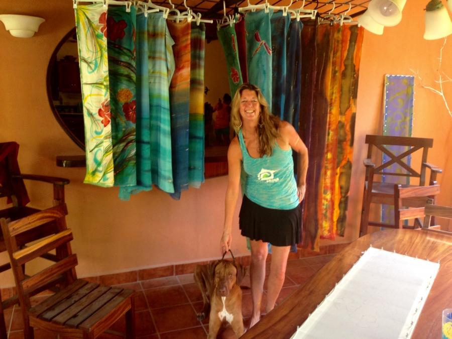 Janey Harrington and Obi in her home in Playa Guiones