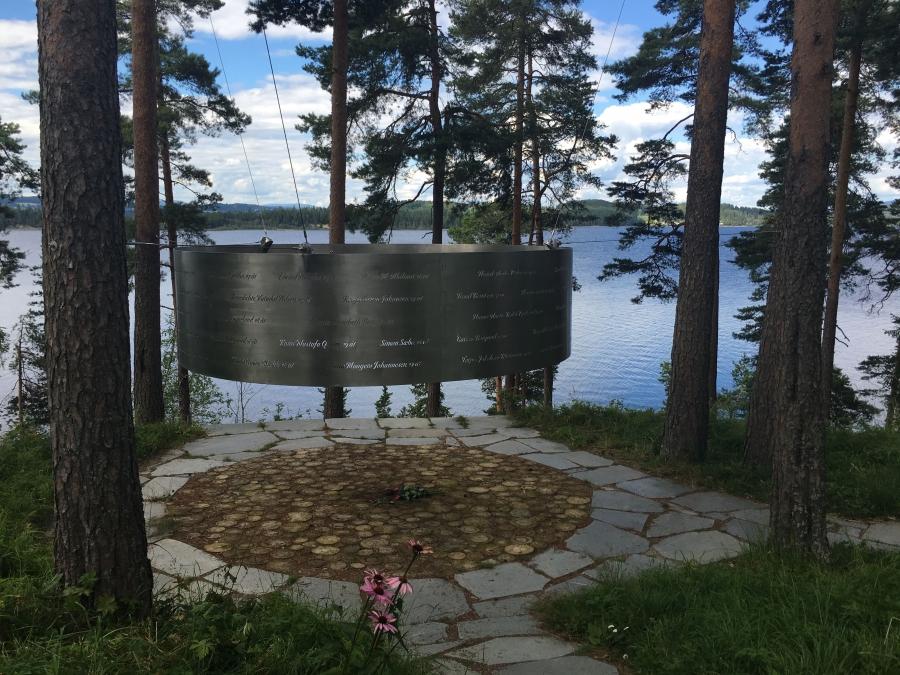 The names of the 69 victims of the Utoya massacre on July 22, 2011 are engraved on this memorial that stands alongside the island’s shore.