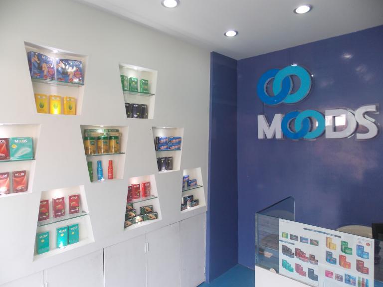 Inside the Moods Planet condom store.