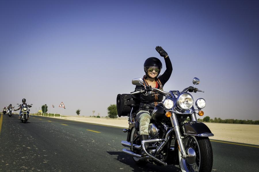 Dubai Ladies of Harley riders riding back to Dubai after marking International Female Ride Day two.
