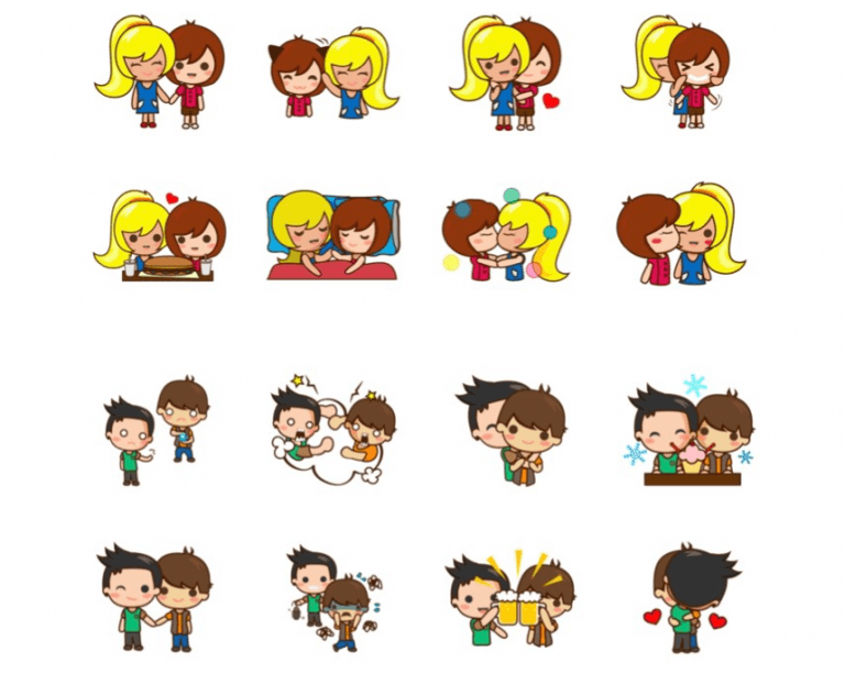 Line stickers featuring same-sex couples.