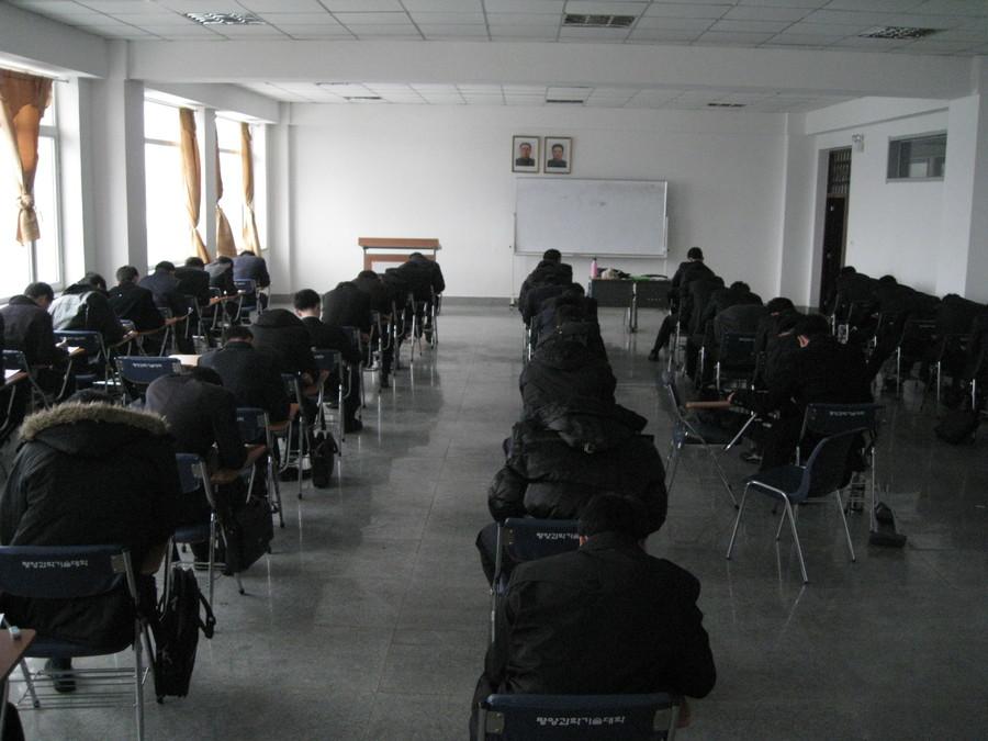 Students taking their final exams at the Pyongyang University of Technology, 2011.