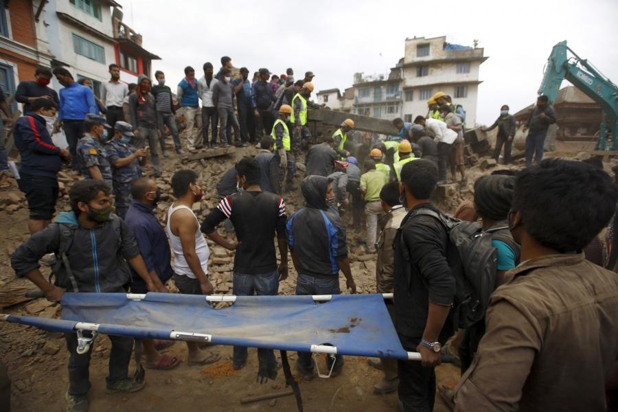 Rescue workers search in Kathmandu