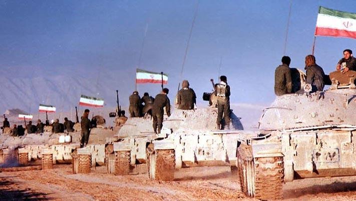Islamic Republic of Iran Army T-55s move to front line of Iran-Iraq War.