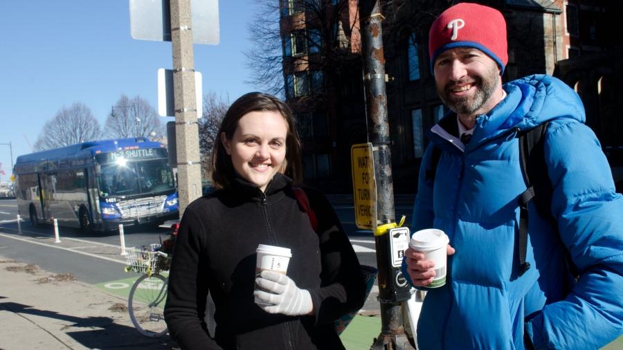 Safe street advocates Stacy Thompson and Brendan Kearney in Boston. 