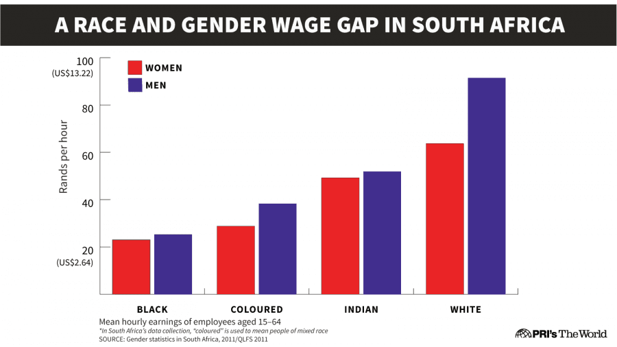 In South Africa, there is a large race and gender wage gap.