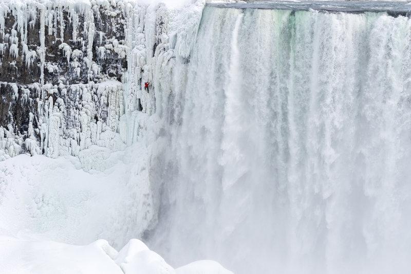 Canadian adventurer Will Gadd is the first person to ever climb up frozen ice on Niagara Falls