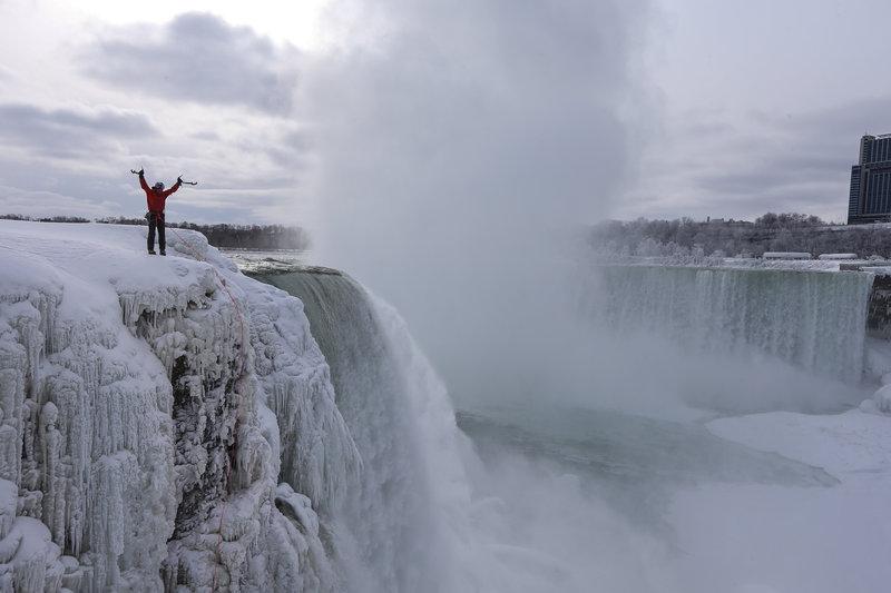 Canadian adventurer Will Gadd is the first person to ever climb up frozen ice on Niagara Falls