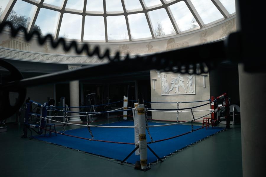 A gladiator themed boxing ring.