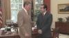 President Ronald Reagan speaks with Supreme Court Justice nominee, Antonin Scalia, in the White House Oval Office in Washington DC in 1986